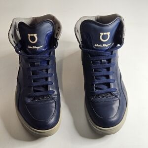 Salvatorre Ferragamo Robert Hi-Top Sneakers Blue Leather Size Men 8.5 D
